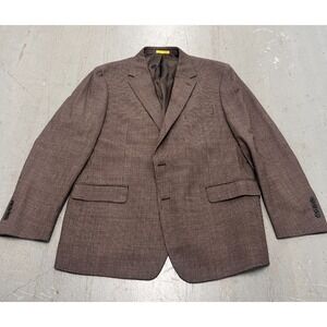 Hickey Freeman Blazer Mens 48R Brown Houndstooth 100% Wool Suit Jacket Business